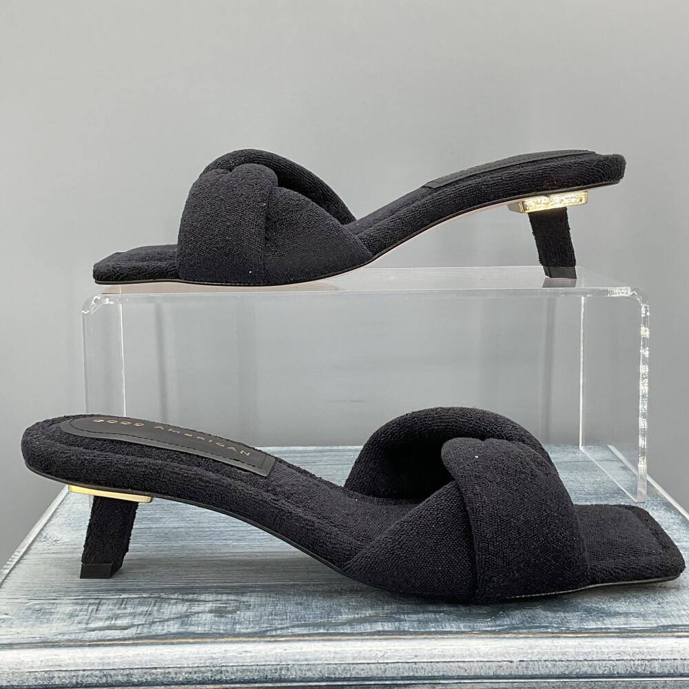 NEW Good American Women’s Terry Kickstand Low Heel Slide Sandals Black Size 6